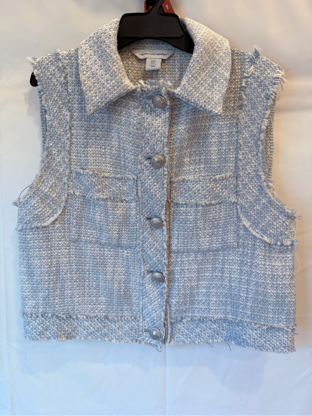 cupcakes & cashmere Light Blue Tweed Sleeveless Button Vest